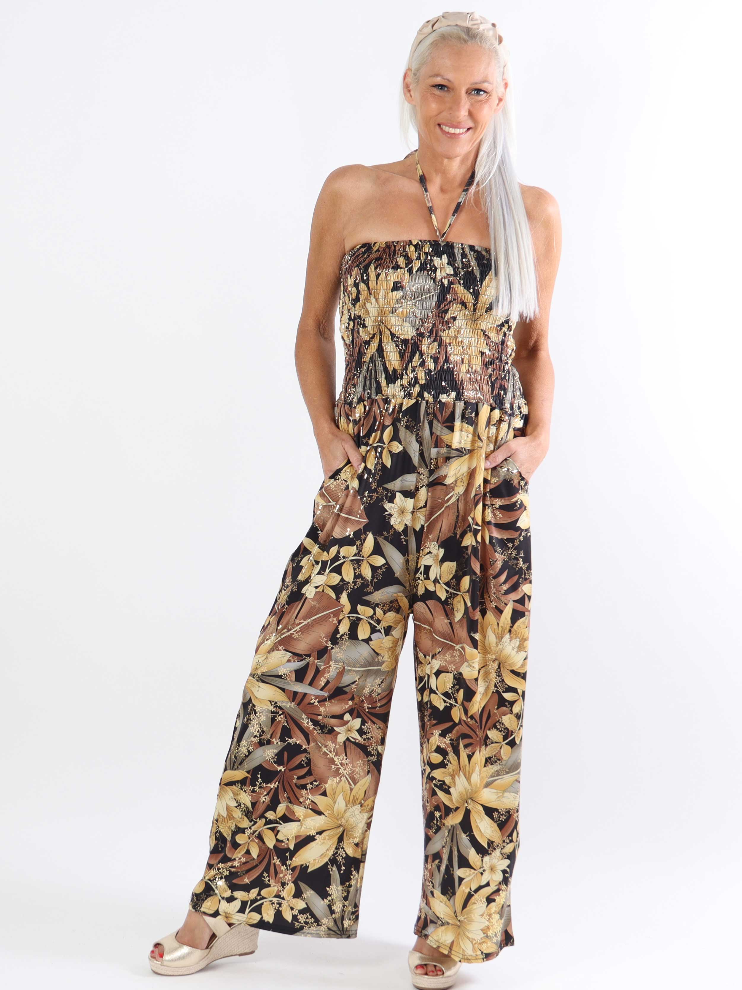 Pams Tube Jumpsuit - Elastisk plus size buksedragt med smock ved brystet